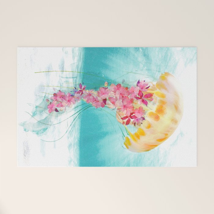 Jellyfish with Flowers Welcome Mat Gallery Image 1