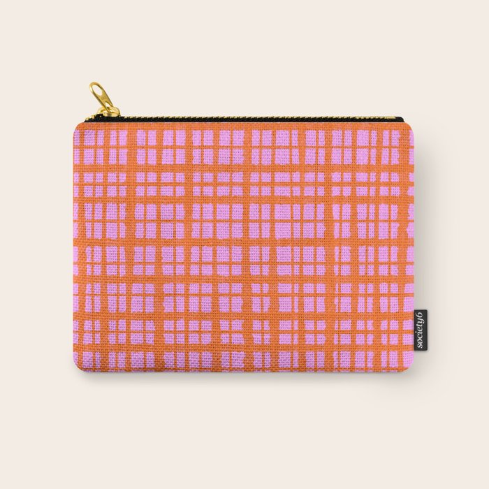 Retro Picnic Plaid Pattern Pink Orange Carry All Pouch Gallery Image 1