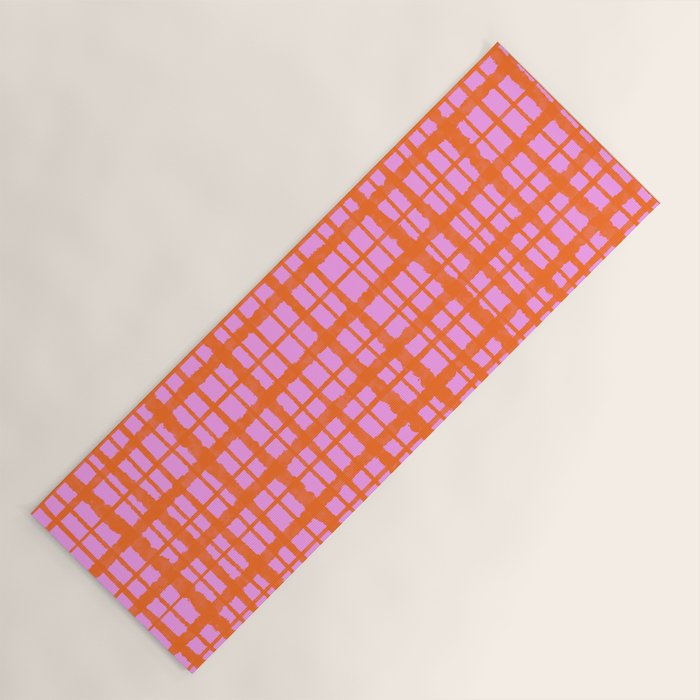Retro Picnic Plaid Pattern Pink Orange Yoga Mat Gallery Image 1