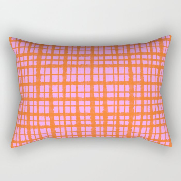 Retro Picnic Plaid Pattern Pink Orange Rectangular Pillow Gallery Image 1