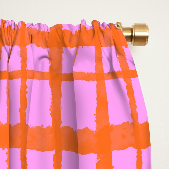 Retro Picnic Plaid Pattern Pink Orange Window Curtain Gallery Image 2