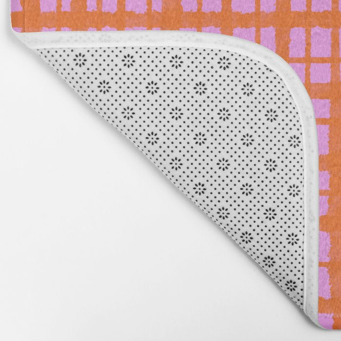 Retro Picnic Plaid Pattern Pink Orange Bath Mat Gallery Image 2