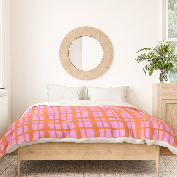 Retro Picnic Plaid Pattern Pink Orange Duvet Cover Gallery Image 3