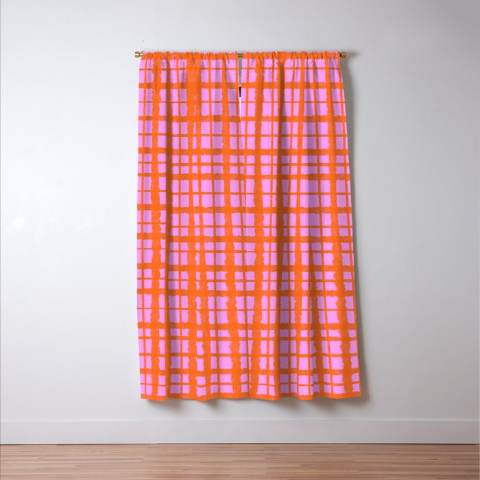 Retro Picnic Plaid Pattern Pink Orange Window Curtain Gallery Image 3