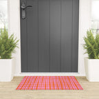 Retro Picnic Plaid Pattern Pink Orange Welcome Mat Gallery Image 3