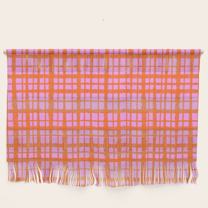 Retro Picnic Plaid Pattern Pink Orange Wall Hanging Gallery Image 1