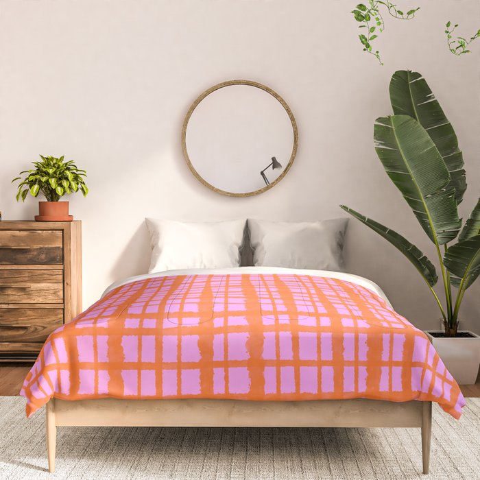 Retro Picnic Plaid Pattern Pink Orange Comforter Gallery Image 3