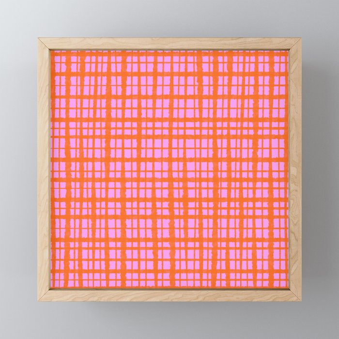 Retro Picnic Plaid Pattern Pink Orange Mini Art Print Gallery Image 1