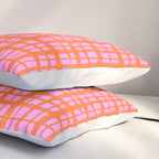 Retro Picnic Plaid Pattern Pink Orange Pillow Sham Gallery Image 3