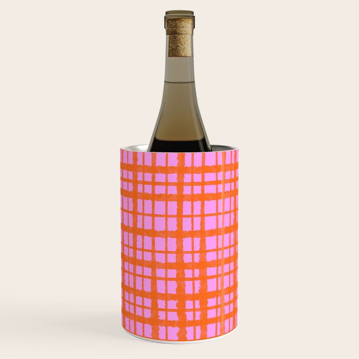 Retro Picnic Plaid Pattern Pink Orange Wine Chiller Gallery Image 1