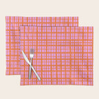 Retro Picnic Plaid Pattern Pink Orange Placemat Gallery Image 1