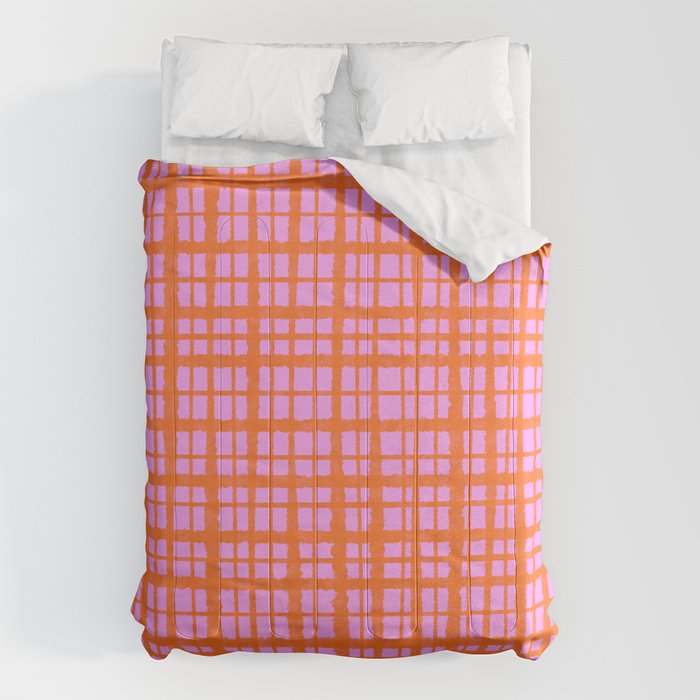 Retro Picnic Plaid Pattern Pink Orange Comforter Gallery Image 1