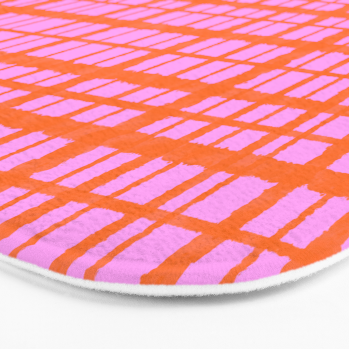 Retro Picnic Plaid Pattern Pink Orange Bath Mat Gallery Image 3