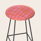 Retro Picnic Plaid Pattern Pink Orange Stool Gallery Image 2