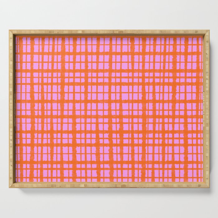 Retro Picnic Plaid Pattern Pink Orange Serving Tray Gallery Image 1