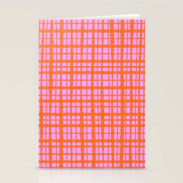 Retro Picnic Plaid Pattern Pink Orange Stationery Card Gallery Image 1