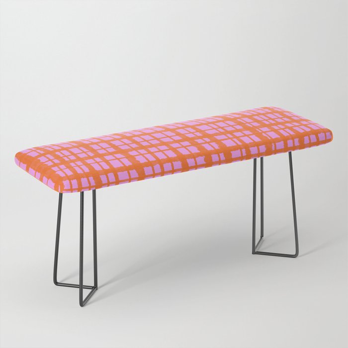 Retro Picnic Plaid Pattern Pink Orange Bench Gallery Image 1