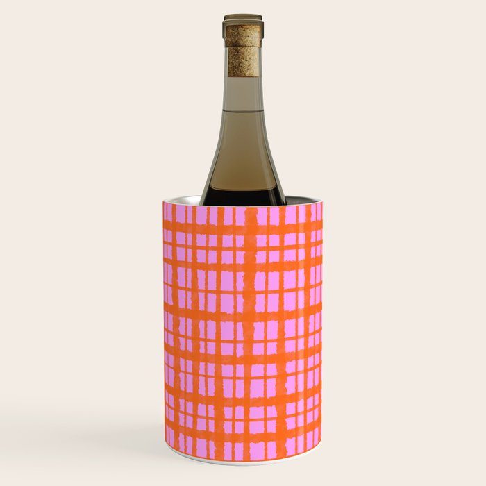 Retro Picnic Plaid Pattern Pink Orange Wine Chiller Gallery Image 2