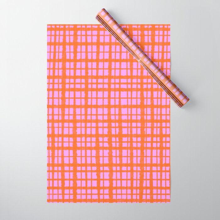 Retro Picnic Plaid Pattern Pink Orange Wrapping Paper Gallery Image 1