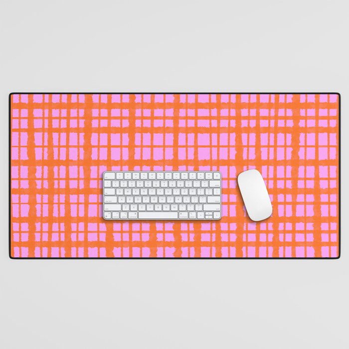 Retro Picnic Plaid Pattern Pink Orange Desk Mat Gallery Image 1