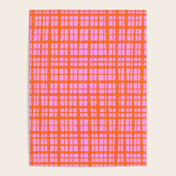 Retro Picnic Plaid Pattern Pink Orange Poster Gallery Image 1