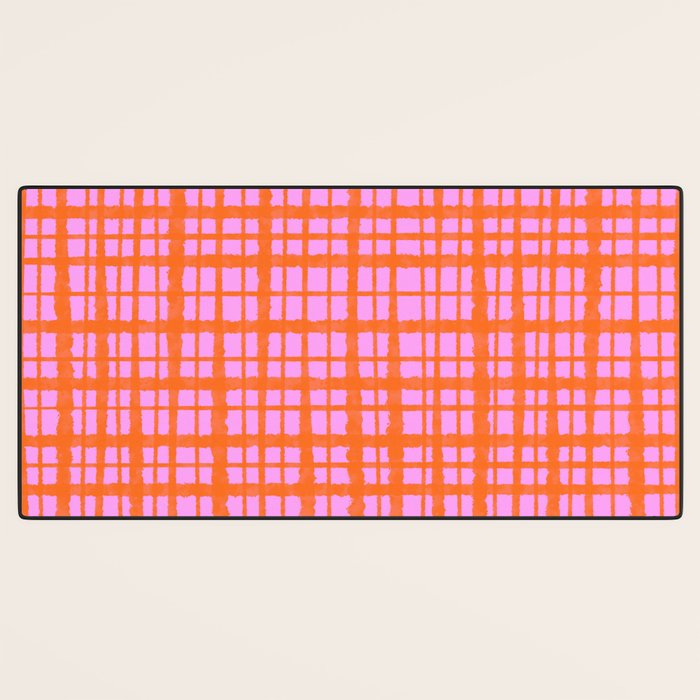 Retro Picnic Plaid Pattern Pink Orange Desk Mat Gallery Image 3