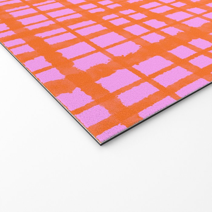 Retro Picnic Plaid Pattern Pink Orange Welcome Mat Gallery Image 2