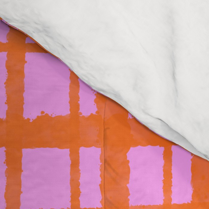 Retro Picnic Plaid Pattern Pink Orange Comforter Gallery Image 4