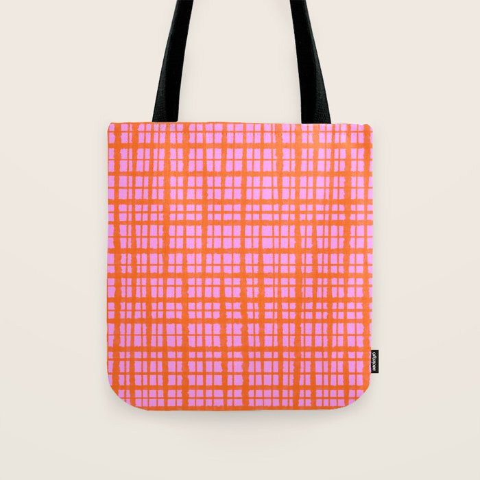 Retro Picnic Plaid Pattern Pink Orange Tote Bag Gallery Image 1