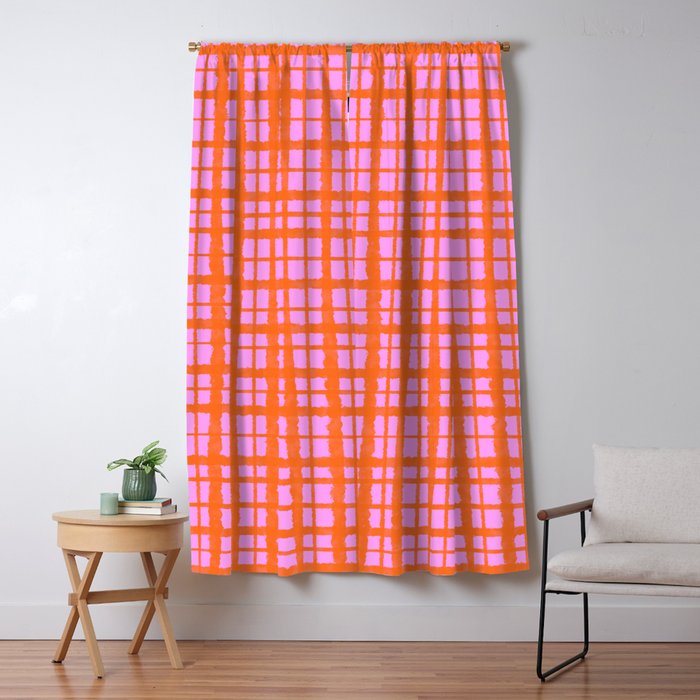 Retro Picnic Plaid Pattern Pink Orange Window Curtain Gallery Image 5