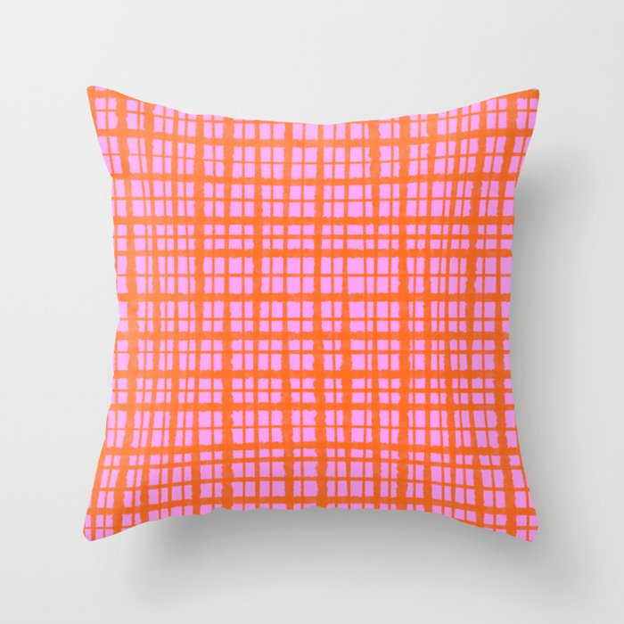 Retro Picnic Plaid Pattern Pink Orange Throw Pillow Gallery Image 6