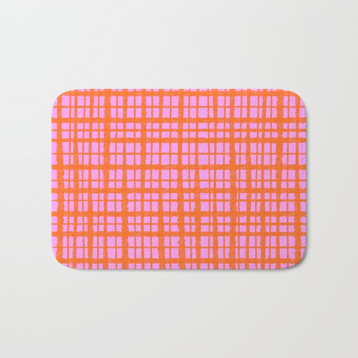 Retro Picnic Plaid Pattern Pink Orange Bath Mat Gallery Image 1