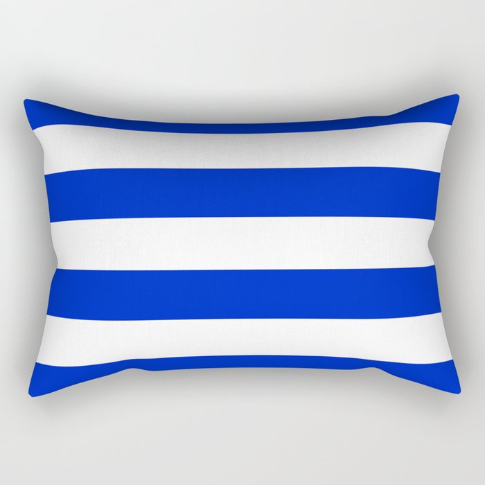 Cobalt Blue and White Wide Cabana Tent Stripe Rectangular Pillow Gallery Image 1