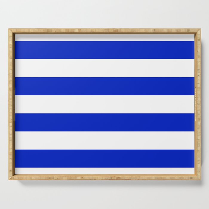 Cobalt Blue and White Wide Cabana Tent Stripe Serving Tray Gallery Image 1