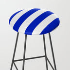 Cobalt Blue and White Wide Cabana Tent Stripe Stool Gallery Image 2