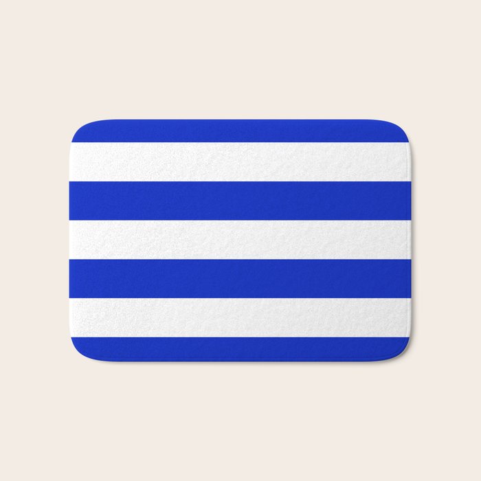 Cobalt Blue and White Wide Cabana Tent Stripe Bath Mat Gallery Image 1