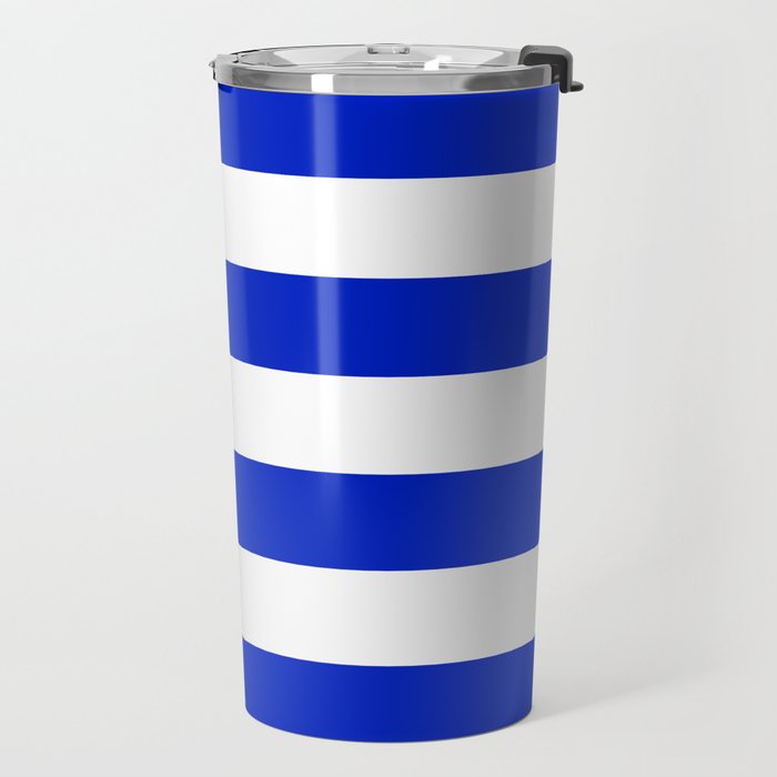 Cobalt Blue and White Wide Cabana Tent Stripe Travel Mug Gallery Image 2