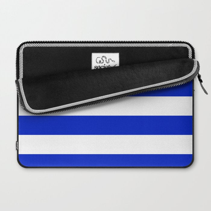 Cobalt Blue and White Wide Cabana Tent Stripe Laptop Sleeve Gallery Image 2