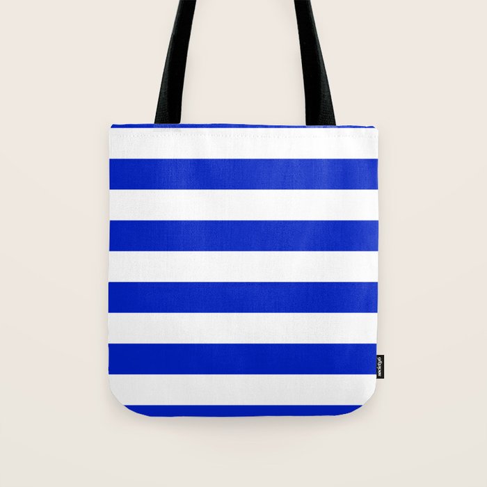 Cobalt Blue and White Wide Cabana Tent Stripe Tote Bag Gallery Image 1