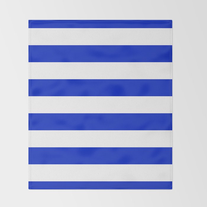 Cobalt Blue and White Wide Cabana Tent Stripe Throw Blanket Gallery Image 2