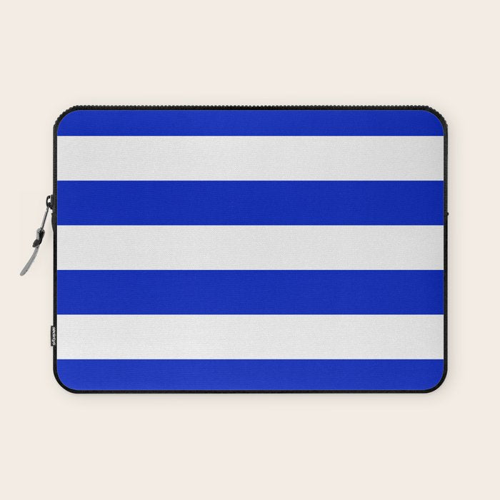 Cobalt Blue and White Wide Cabana Tent Stripe Laptop Sleeve Gallery Image 1