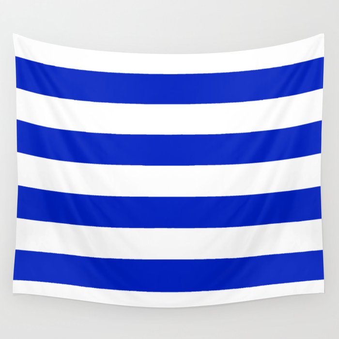 Cobalt Blue and White Wide Cabana Tent Stripe Wall Tapestry Gallery Image 4