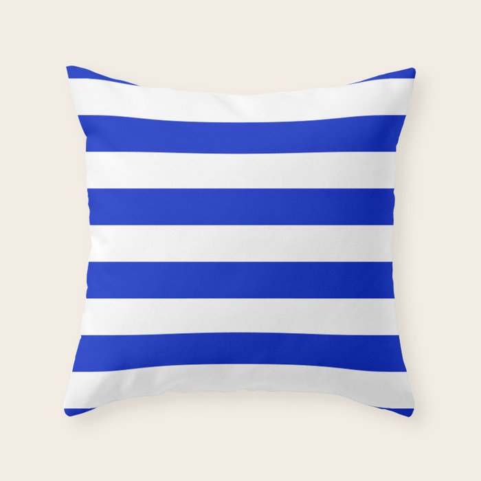 Cobalt Blue and White Wide Cabana Tent Stripe Throw Pillow Gallery Image 6