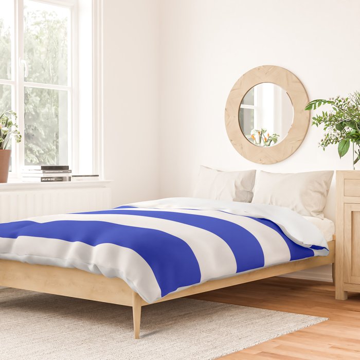Cobalt Blue and White Wide Cabana Tent Stripe Duvet Cover Gallery Image 2