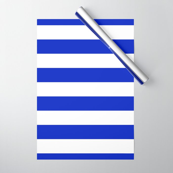 Cobalt Blue and White Wide Cabana Tent Stripe Wrapping Paper Gallery Image 1
