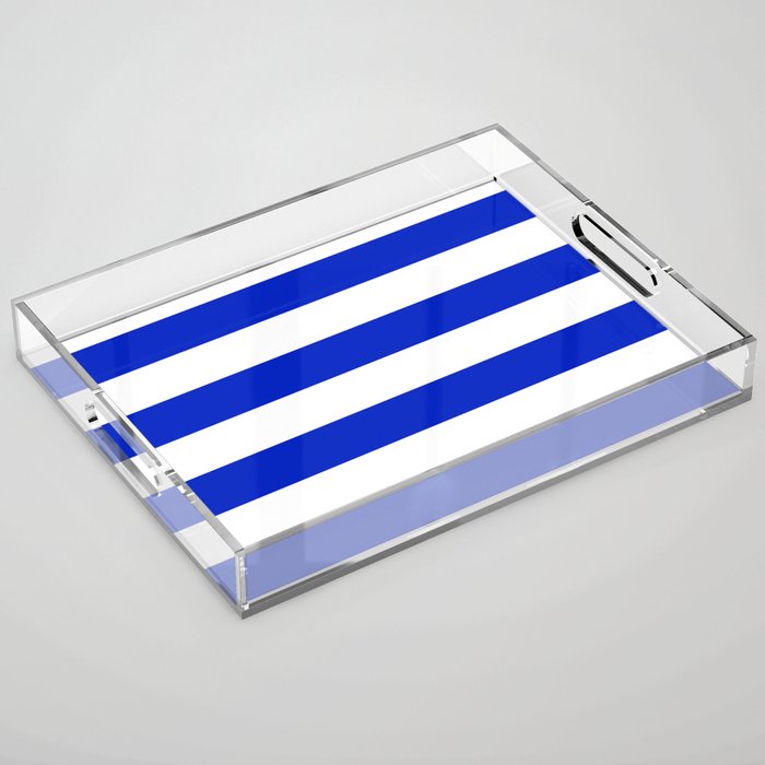 Cobalt Blue and White Wide Cabana Tent Stripe Acrylic Tray Gallery Image 1