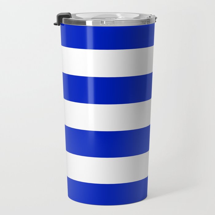 Cobalt Blue and White Wide Cabana Tent Stripe Travel Mug Gallery Image 3