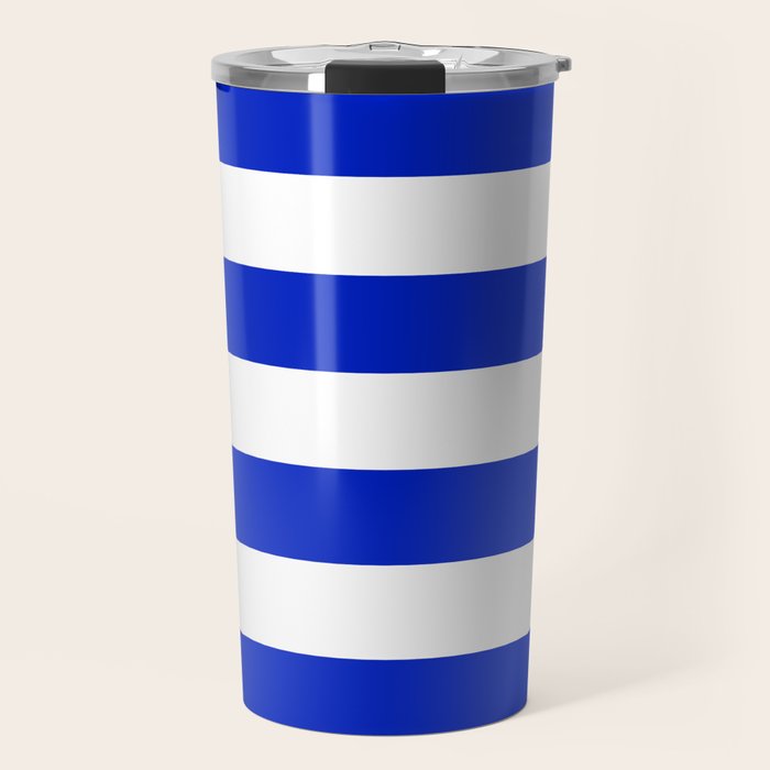 Cobalt Blue and White Wide Cabana Tent Stripe Travel Mug Gallery Image 1