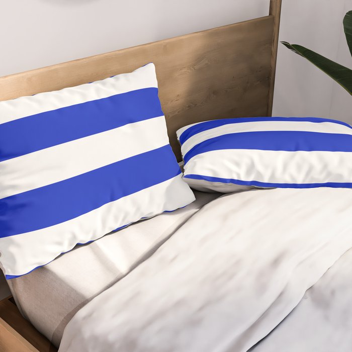 Cobalt Blue and White Wide Cabana Tent Stripe Pillow Sham Gallery Image 2