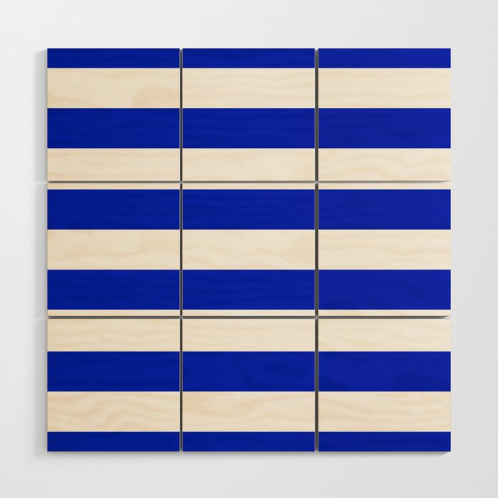 Cobalt Blue and White Wide Cabana Tent Stripe Wood Wall Art Gallery Image 1